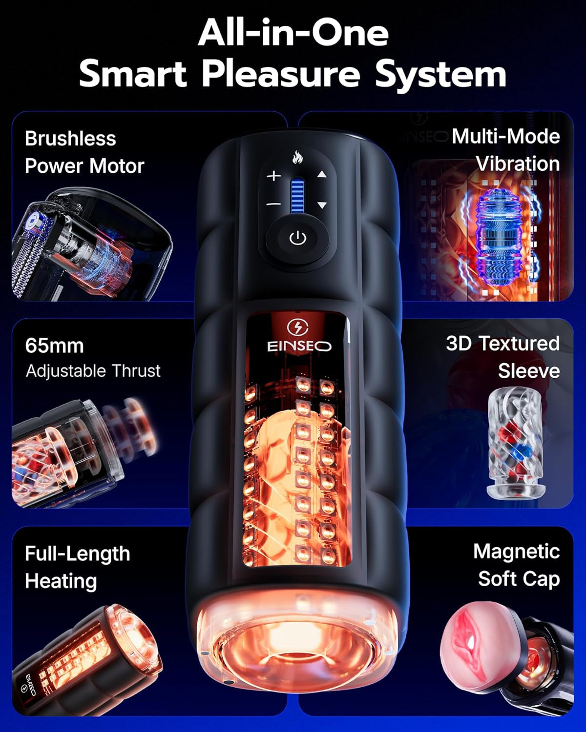 DeepDrive Thrusting Heated Male Masturbator Stroker 65mm Depth
