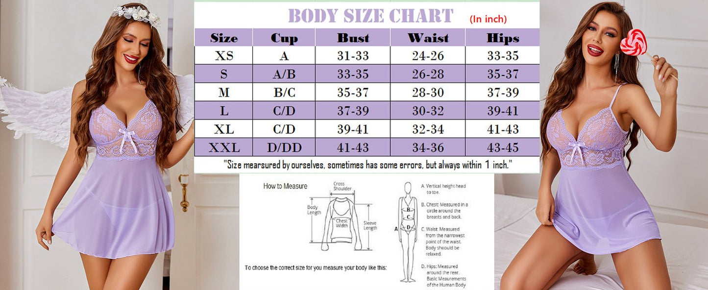 BabyDoll Deep V Lace Chemise Set - Vixen | Nova Network