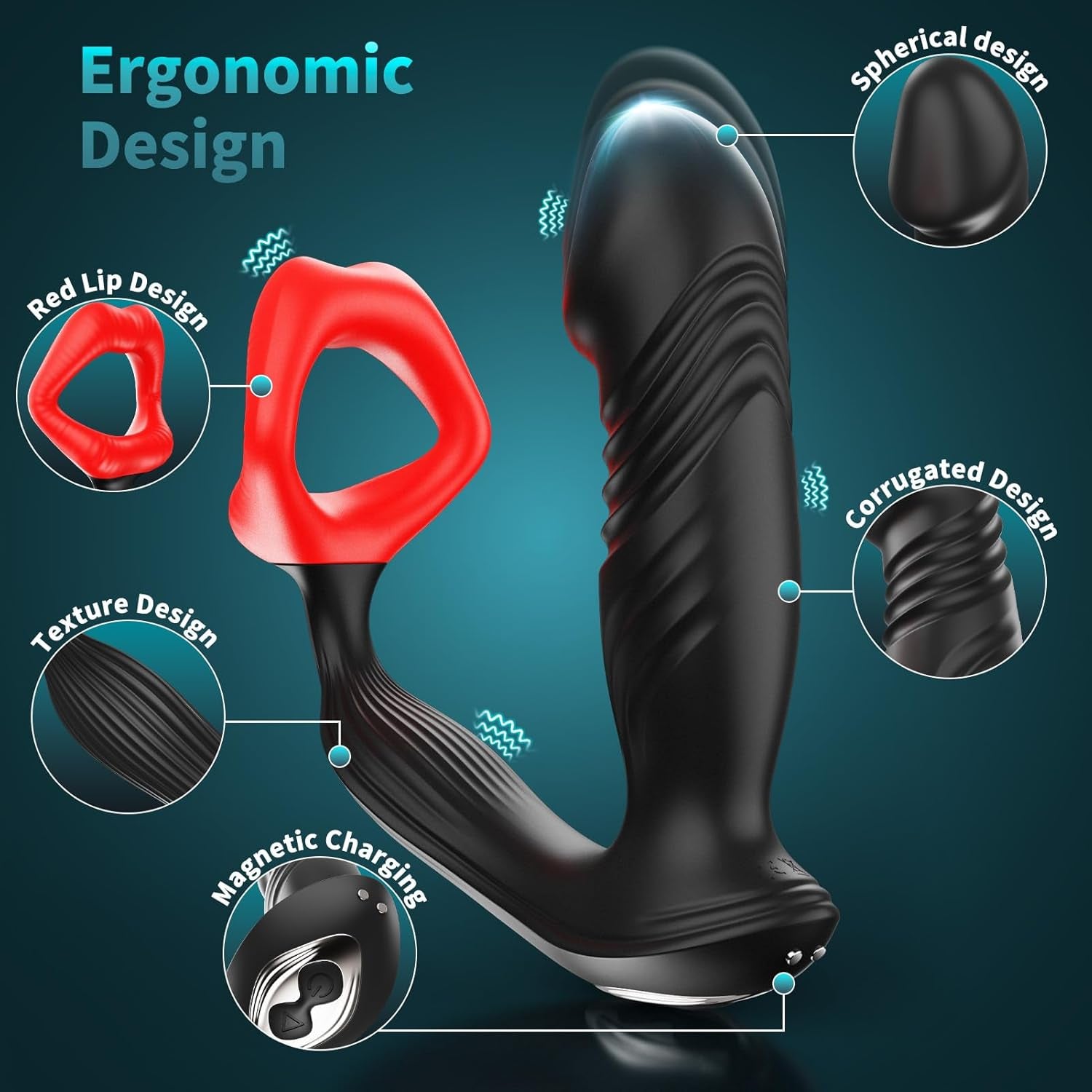 CrimsonLips Prostate Massager Cock Ring 9+9 Modes