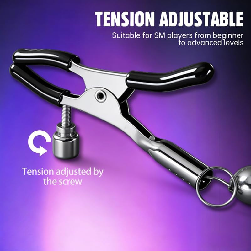 CustomLink Adjustable BDSM Nipple Clamps with Chain & Rubber Sleeves