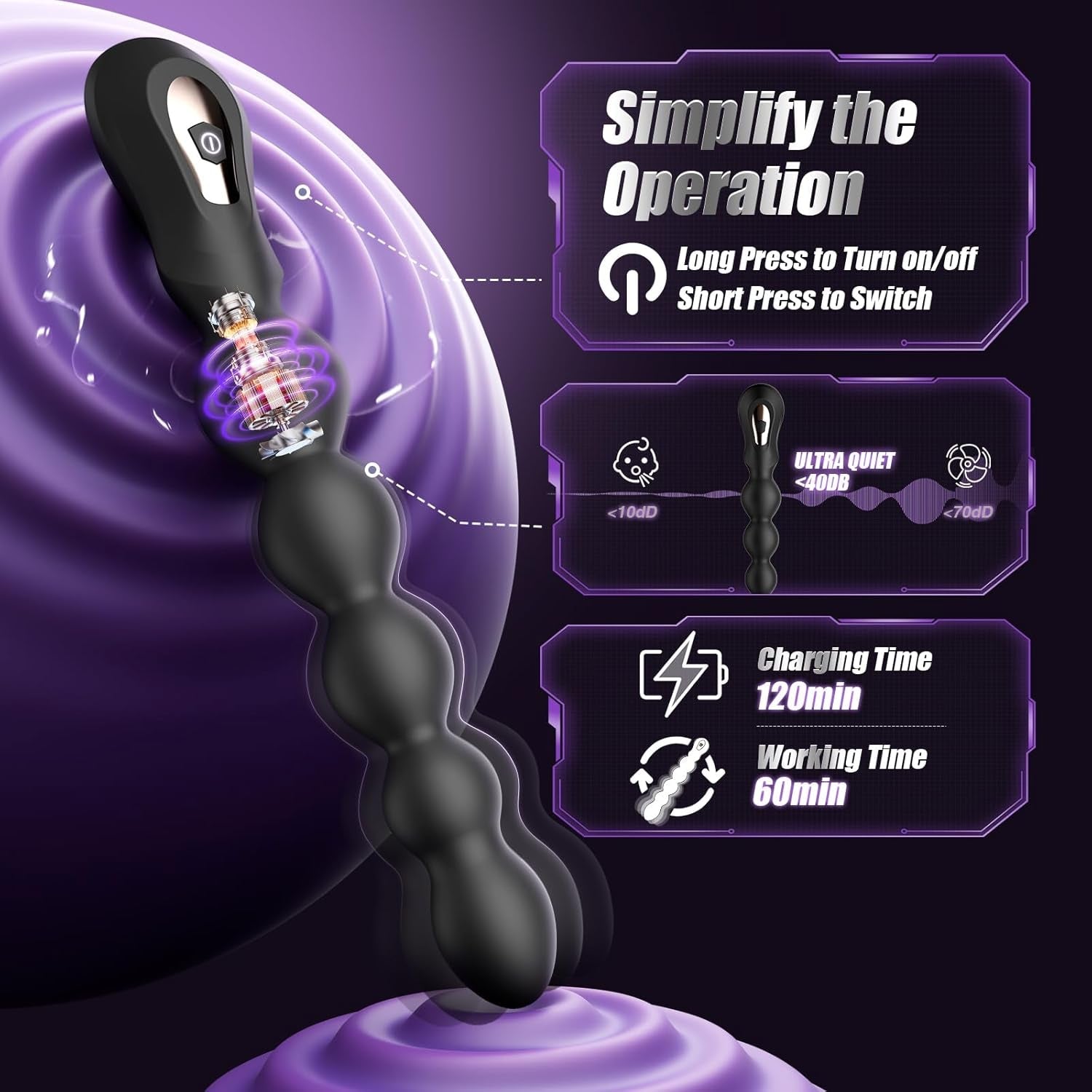 BeadRush XL Large Vibrating Anal Beads Plug - Vixen | Nova Network