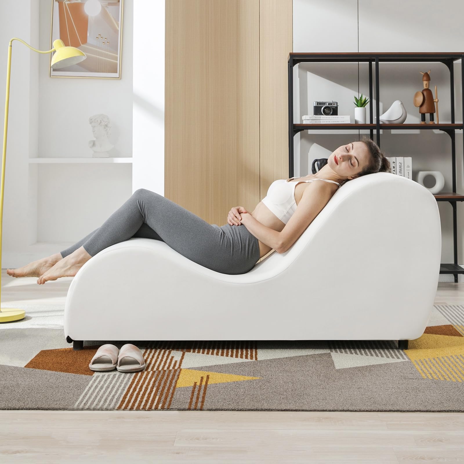 Beige Ergonomic Curved Velvet Pleasure Chaise - Vixen | Nova Network