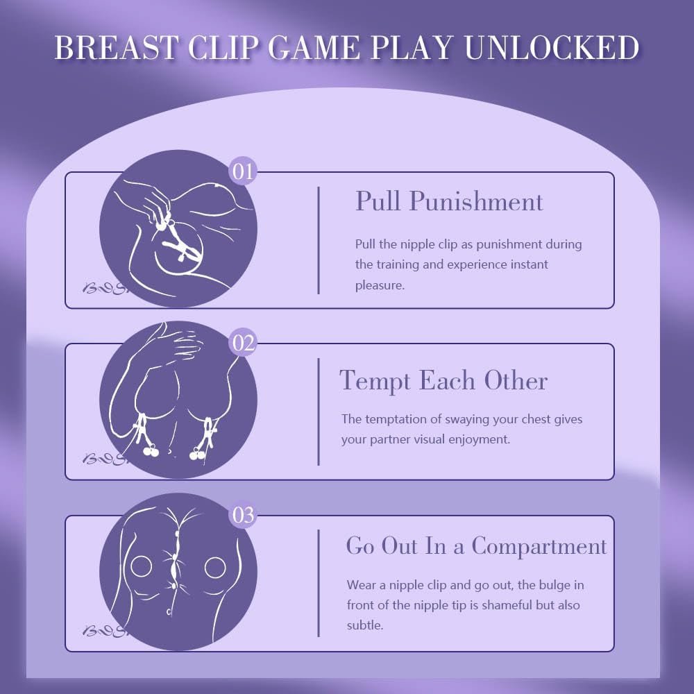 BellCharm Adjustable Metal Nipple Clamps – Purple Bells, Non-Piercing - Vixen Adult Playroom
