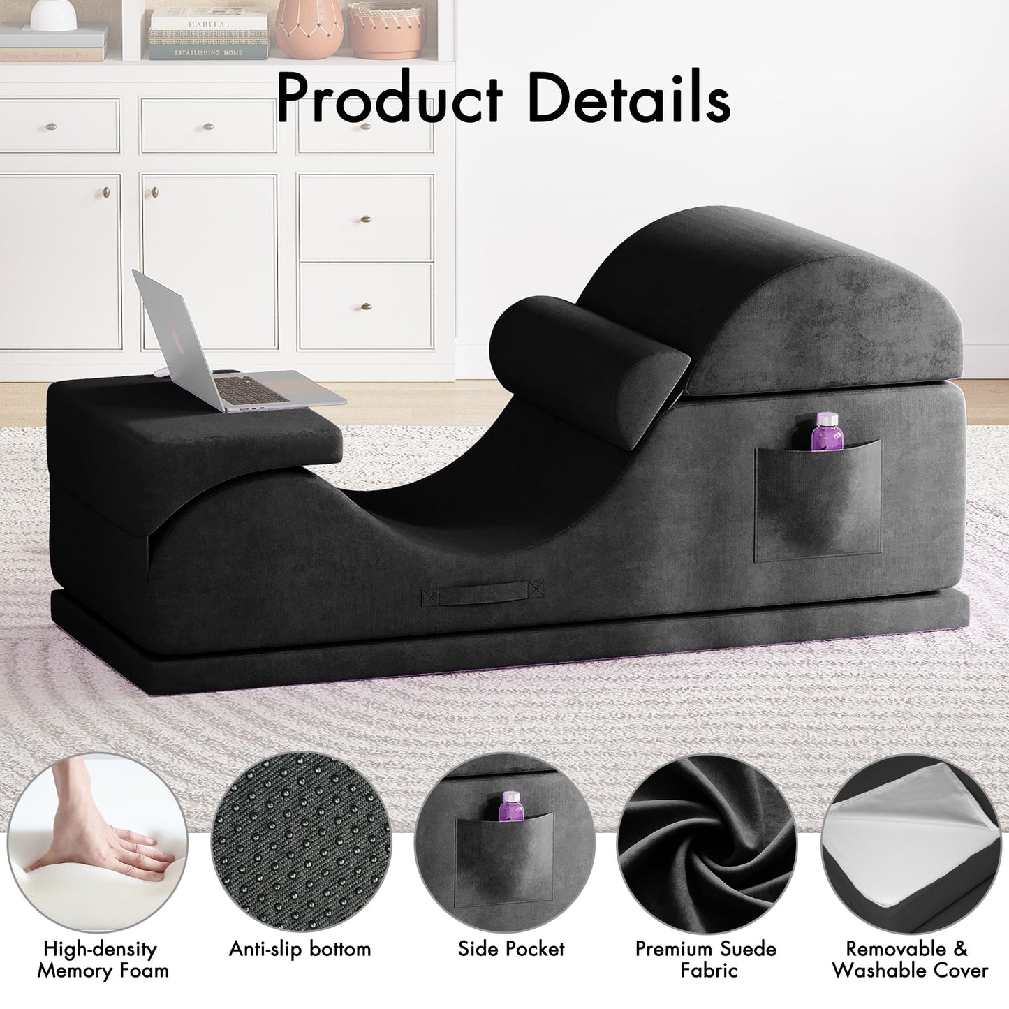 Black Convertible Ergonomic Intimate Lounge Chair - Vixen | Nova Network