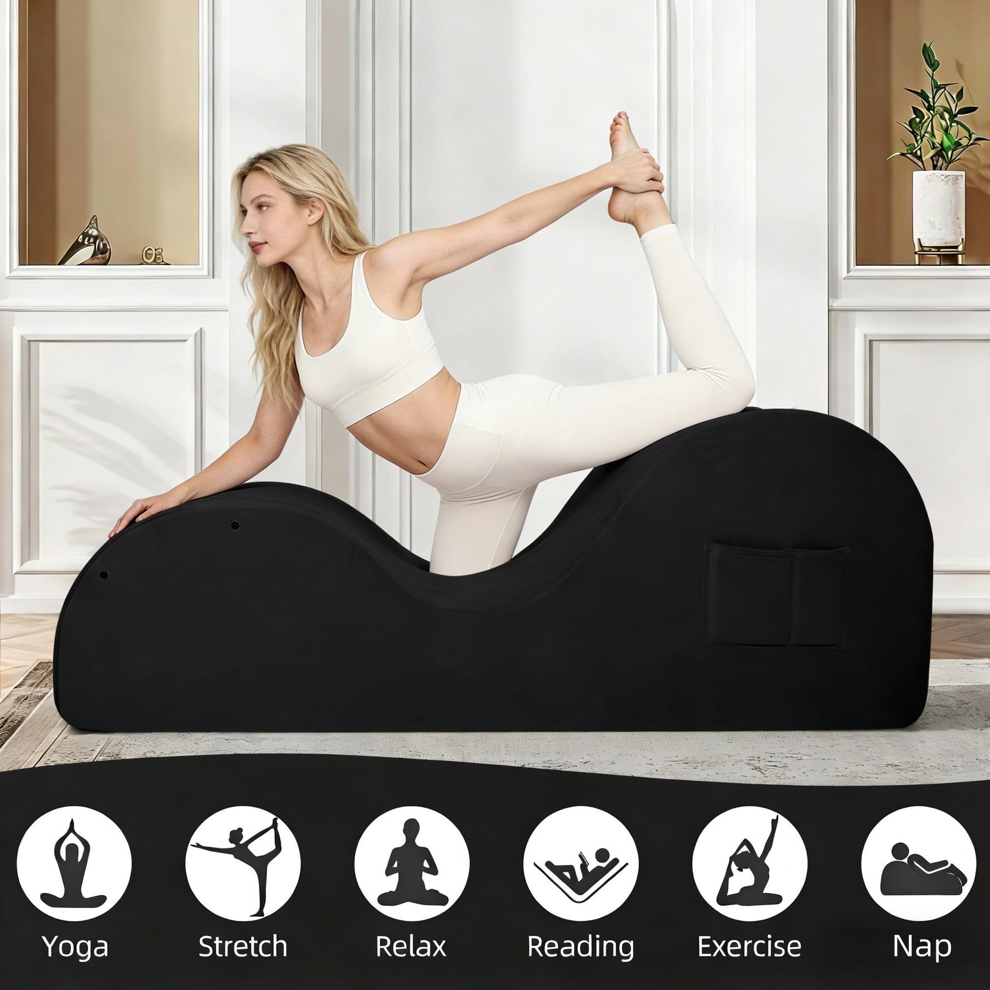 Black Ergonomic Curved Premium Sex Chaise - Vixen | Nova Network