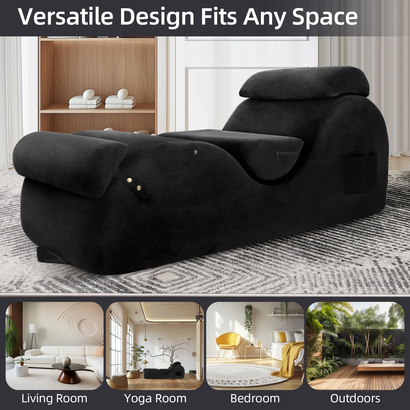 Black Ergonomic Curved Premium Sex Chaise - Vixen | Nova Network