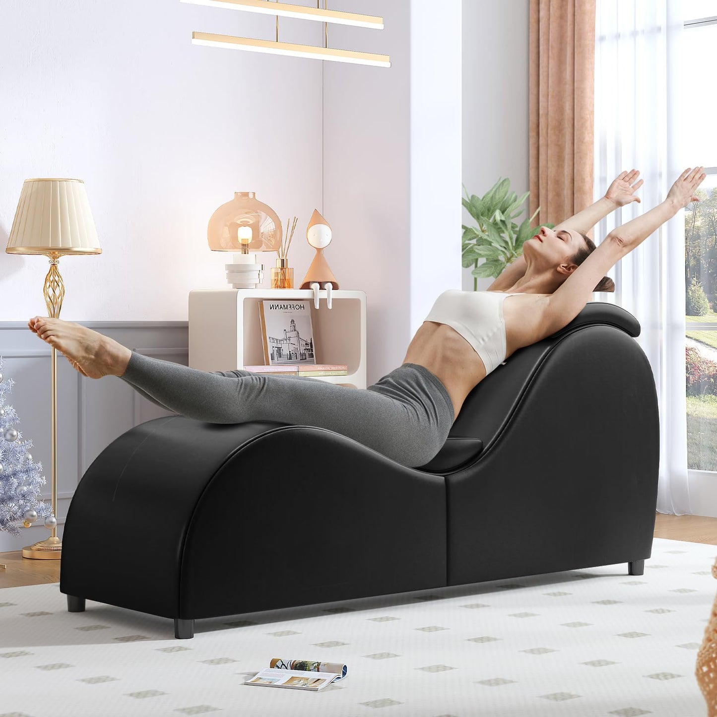 Black Ergonomic Curved Velvet Pleasure Chaise - Vixen | Nova Network