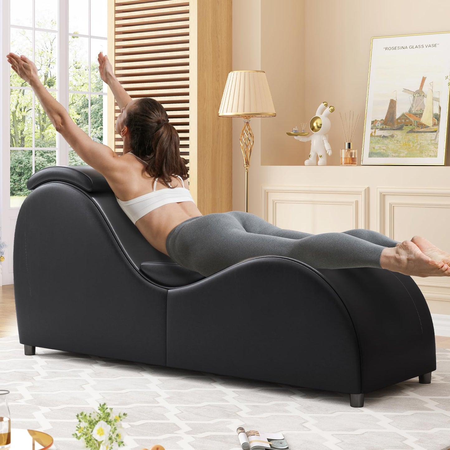 Black Ergonomic Curved Velvet Pleasure Chaise - Vixen | Nova Network