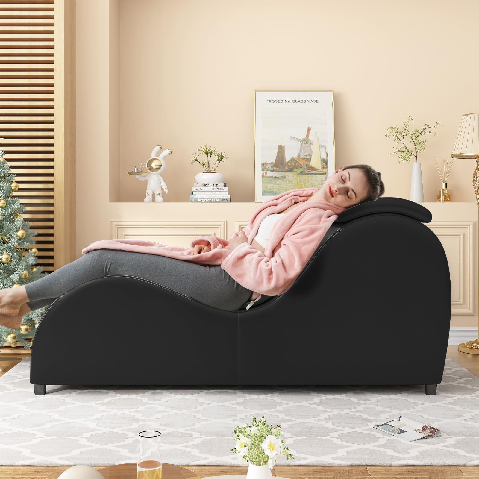 Black Ergonomic Curved Velvet Pleasure Chaise - Vixen | Nova Network