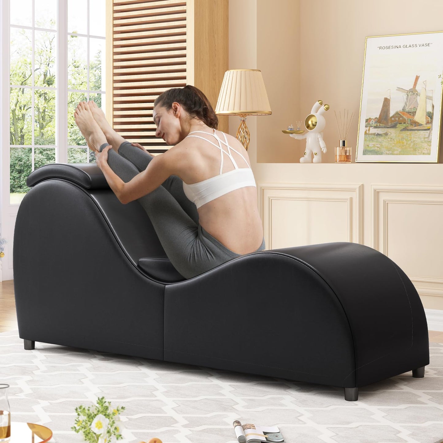 Black Ergonomic Curved Velvet Pleasure Chaise - Vixen | Nova Network