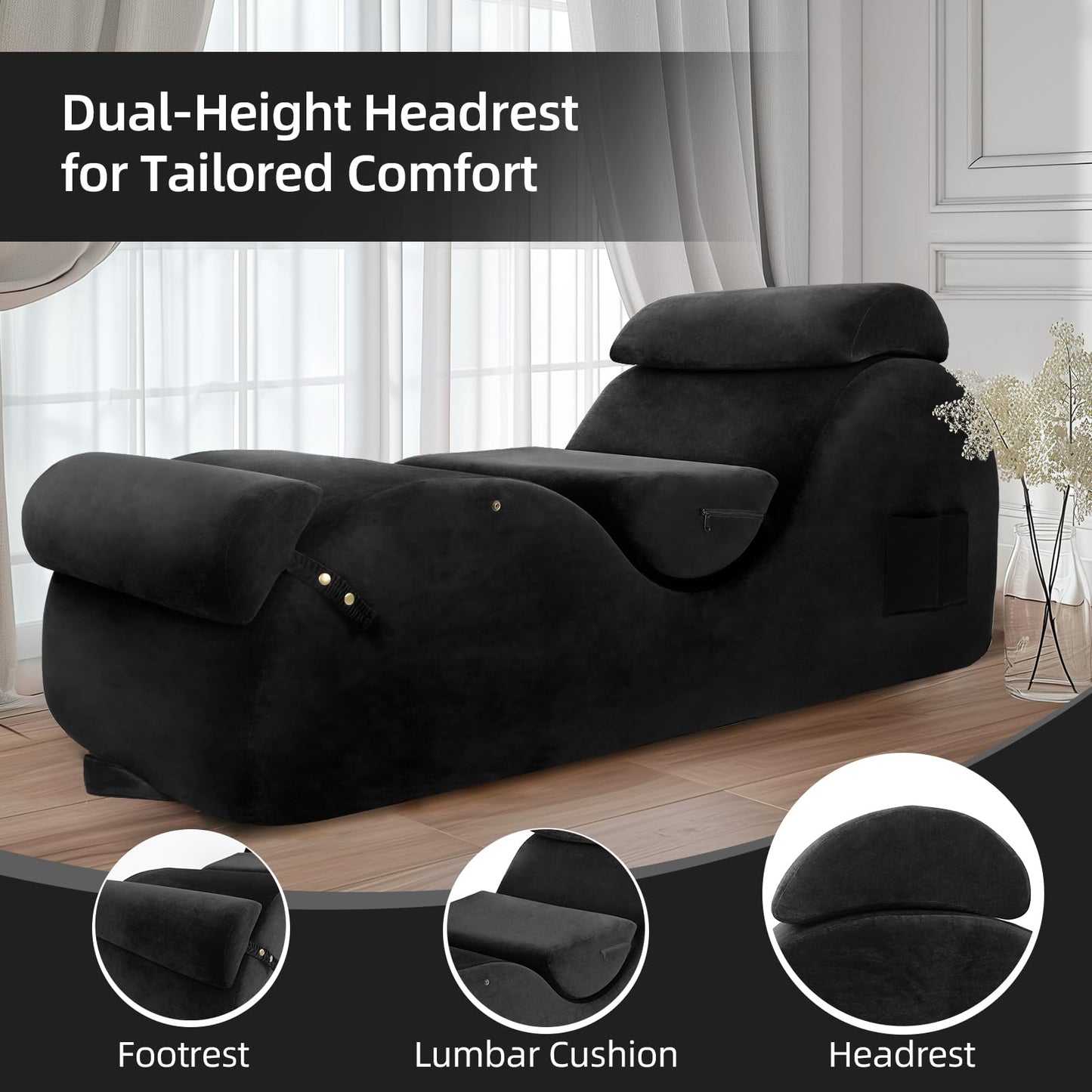 Black XL Ergonomic Curved Premium Sex Chaise - Vixen | Nova Network