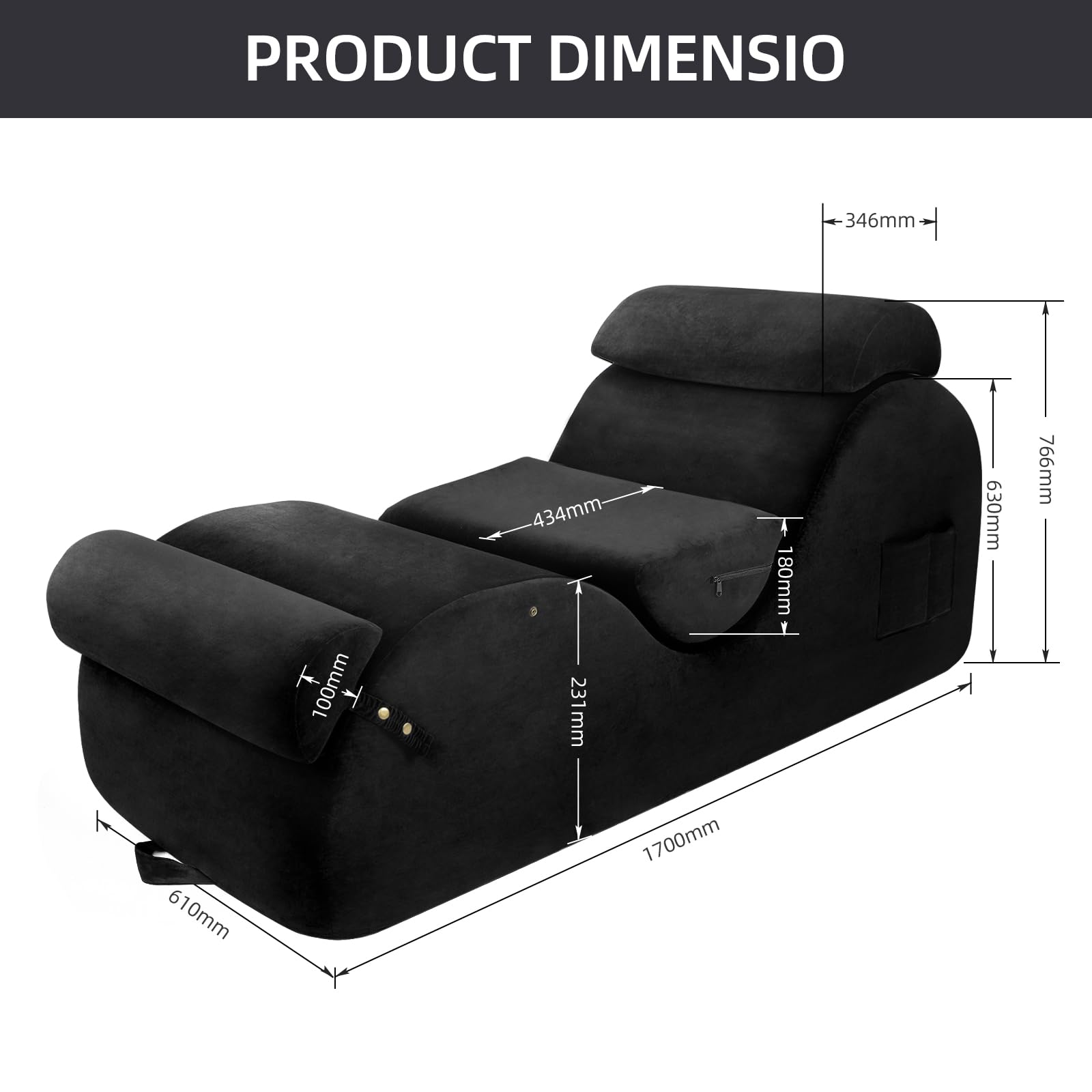 Black XL Ergonomic Curved Premium Sex Chaise - Vixen | Nova Network