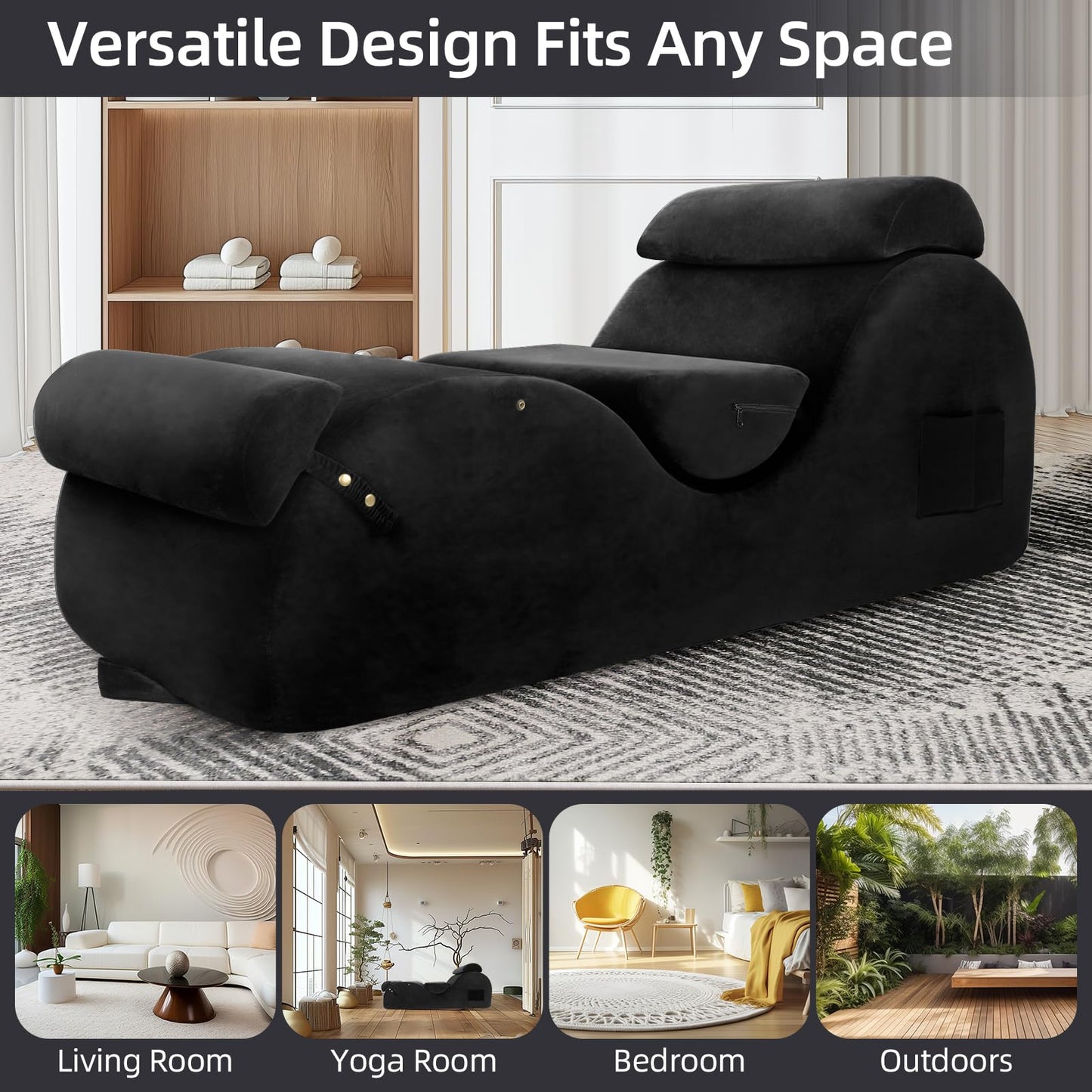 Black XL Ergonomic Curved Premium Sex Chaise - Vixen | Nova Network