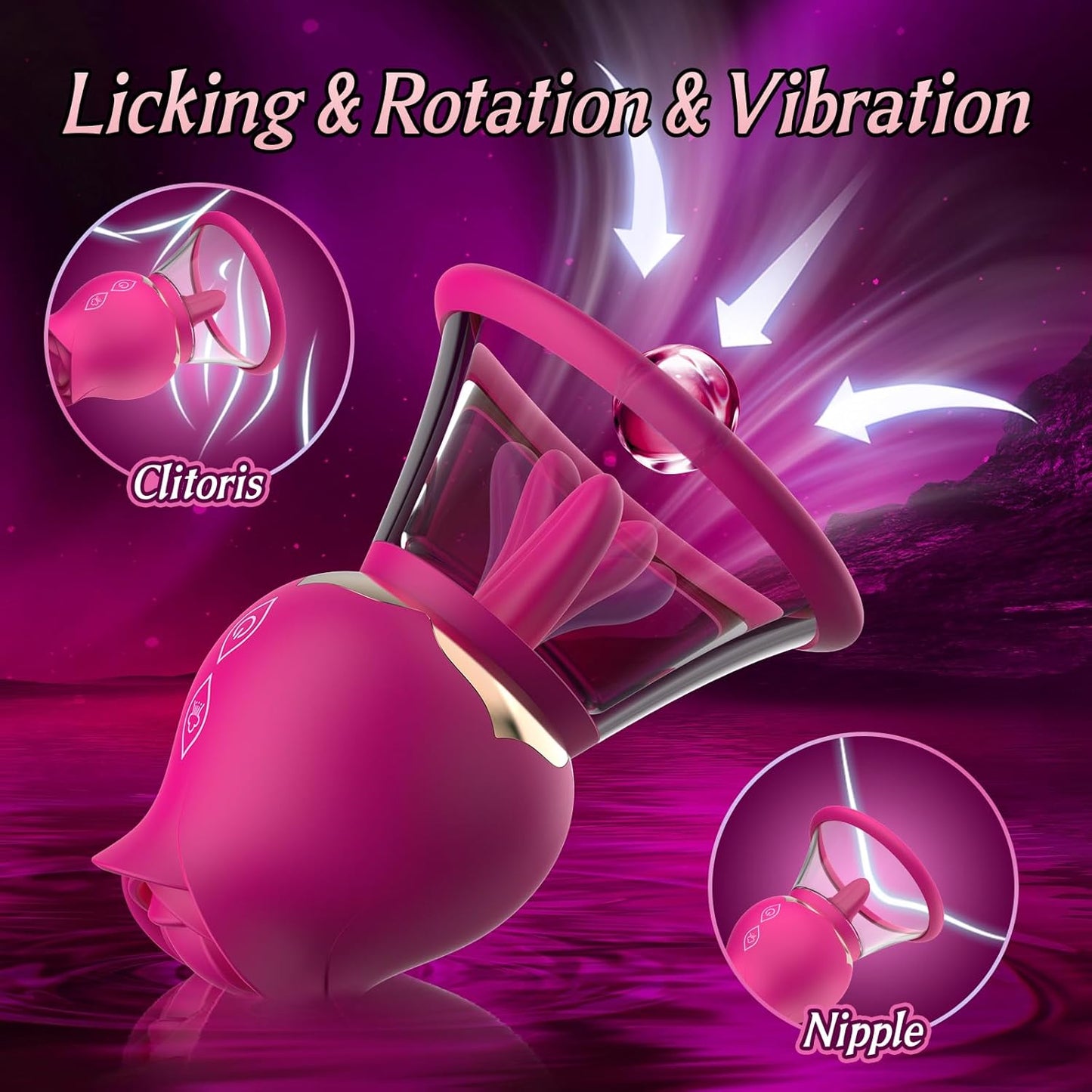 BlissBloom 5 - in - 1 Sucking & Rotating Rose Vibrator - Vixen | Nova Network