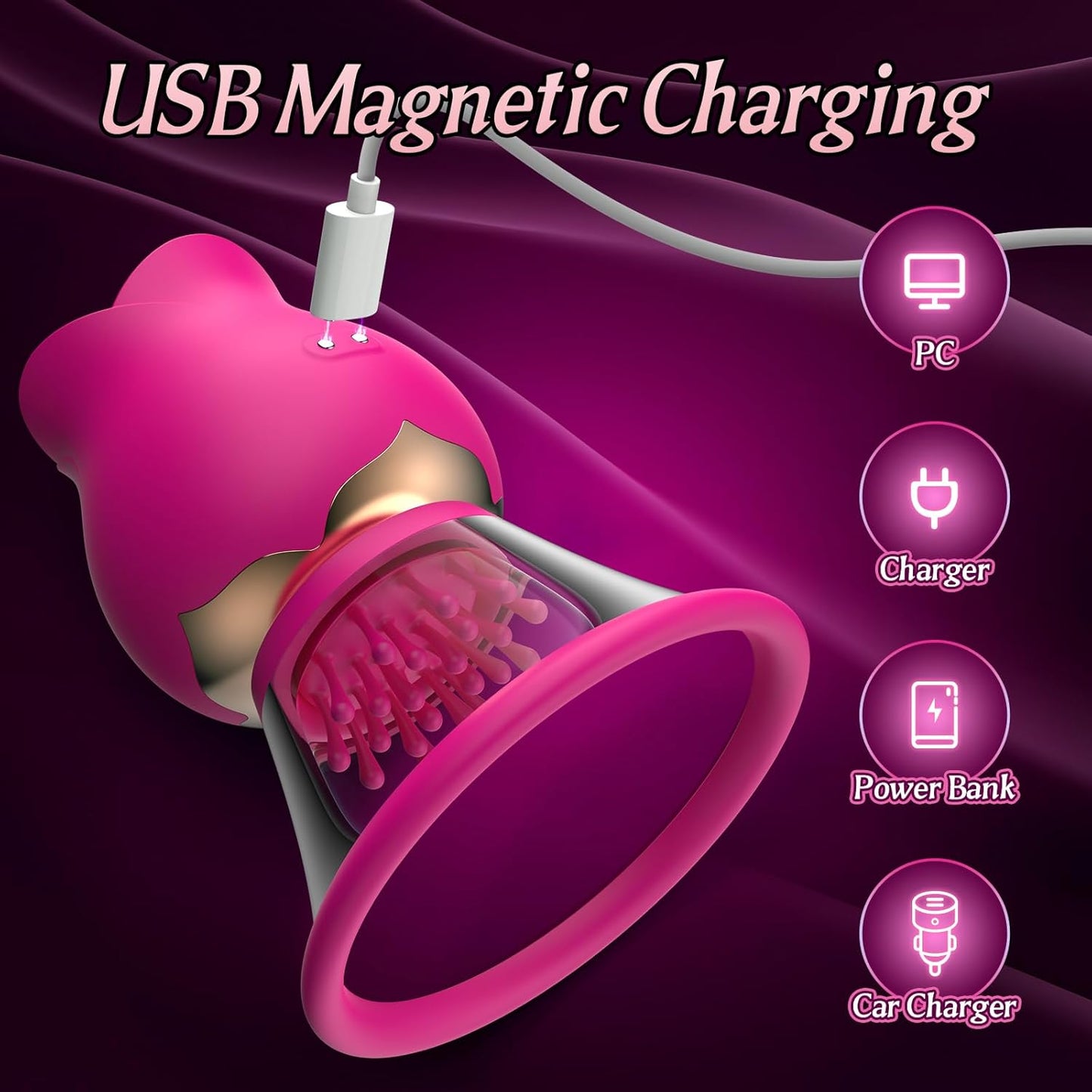 BlissBloom 5 - in - 1 Sucking & Rotating Rose Vibrator - Vixen | Nova Network