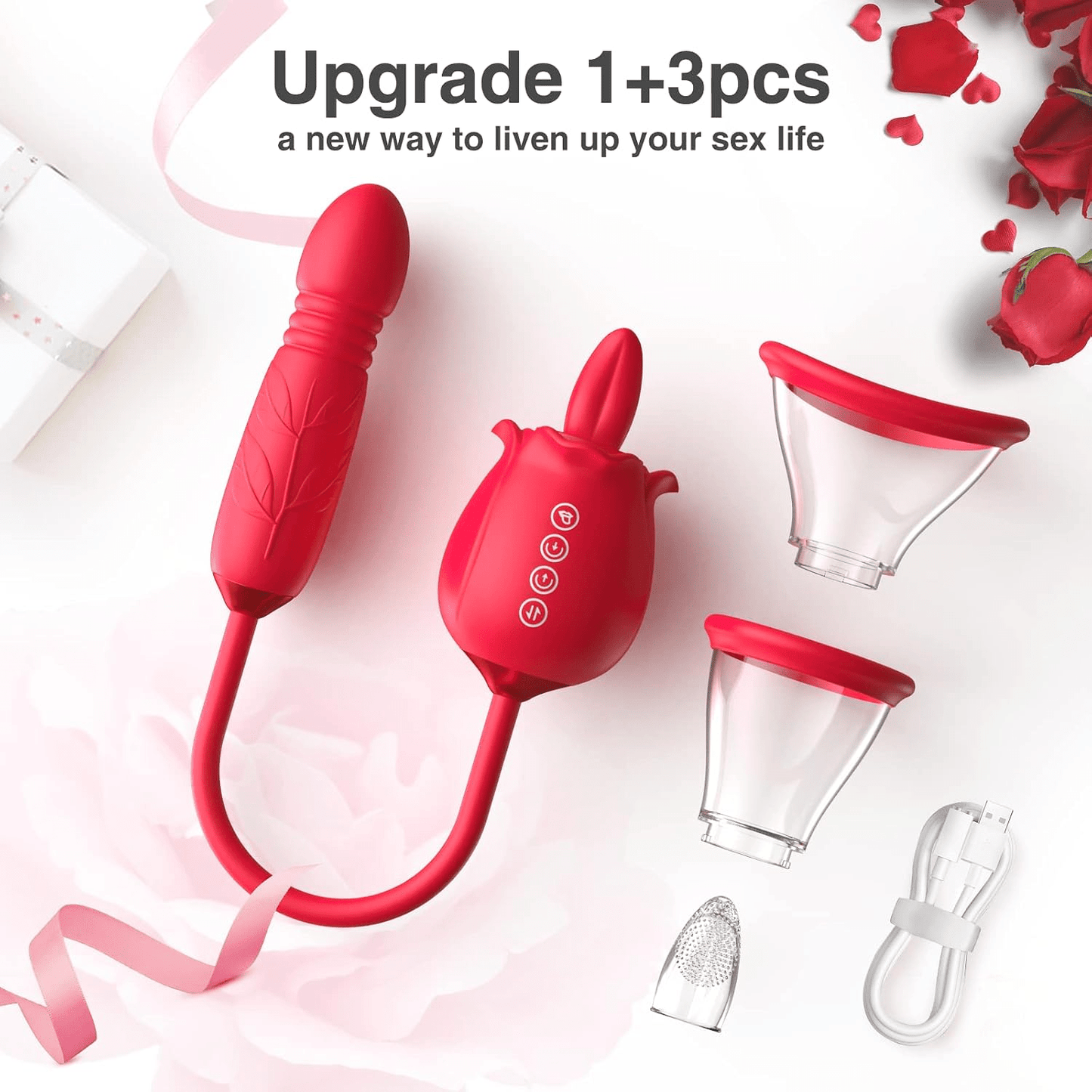 Bloom & Thrust 3-in-1 Rose Vibrator – Tongue Licking, Suction & Thrust - Vixen Adult Playroom