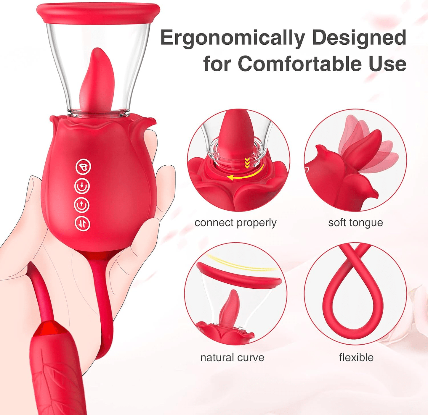 Bloom & Thrust 3-in-1 Rose Vibrator – Tongue Licking, Suction & Thrust - Vixen Adult Playroom