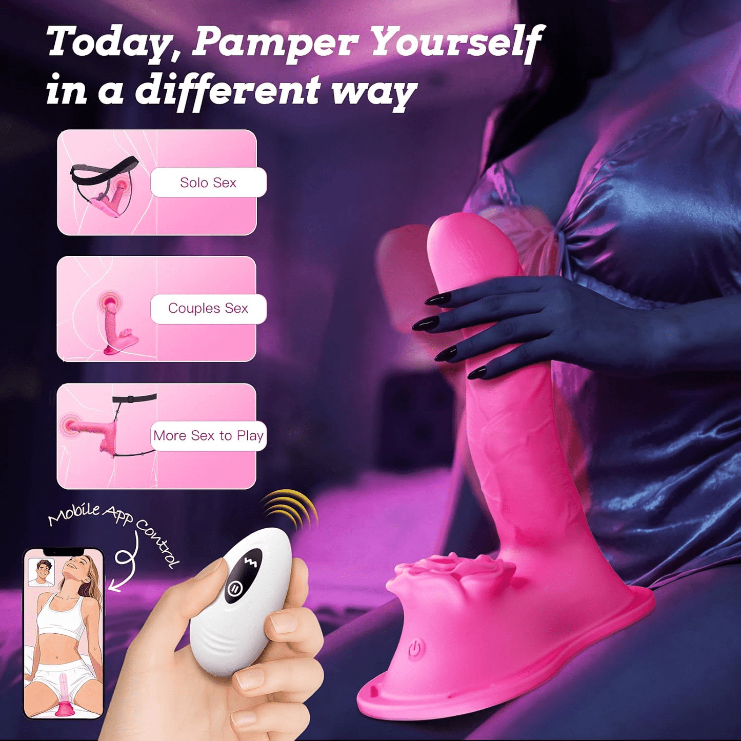 BloomingRide Sit & Ride Thrusting Dildo – App Remote, Rose Clit Vibe - Vixen Adult Playroom