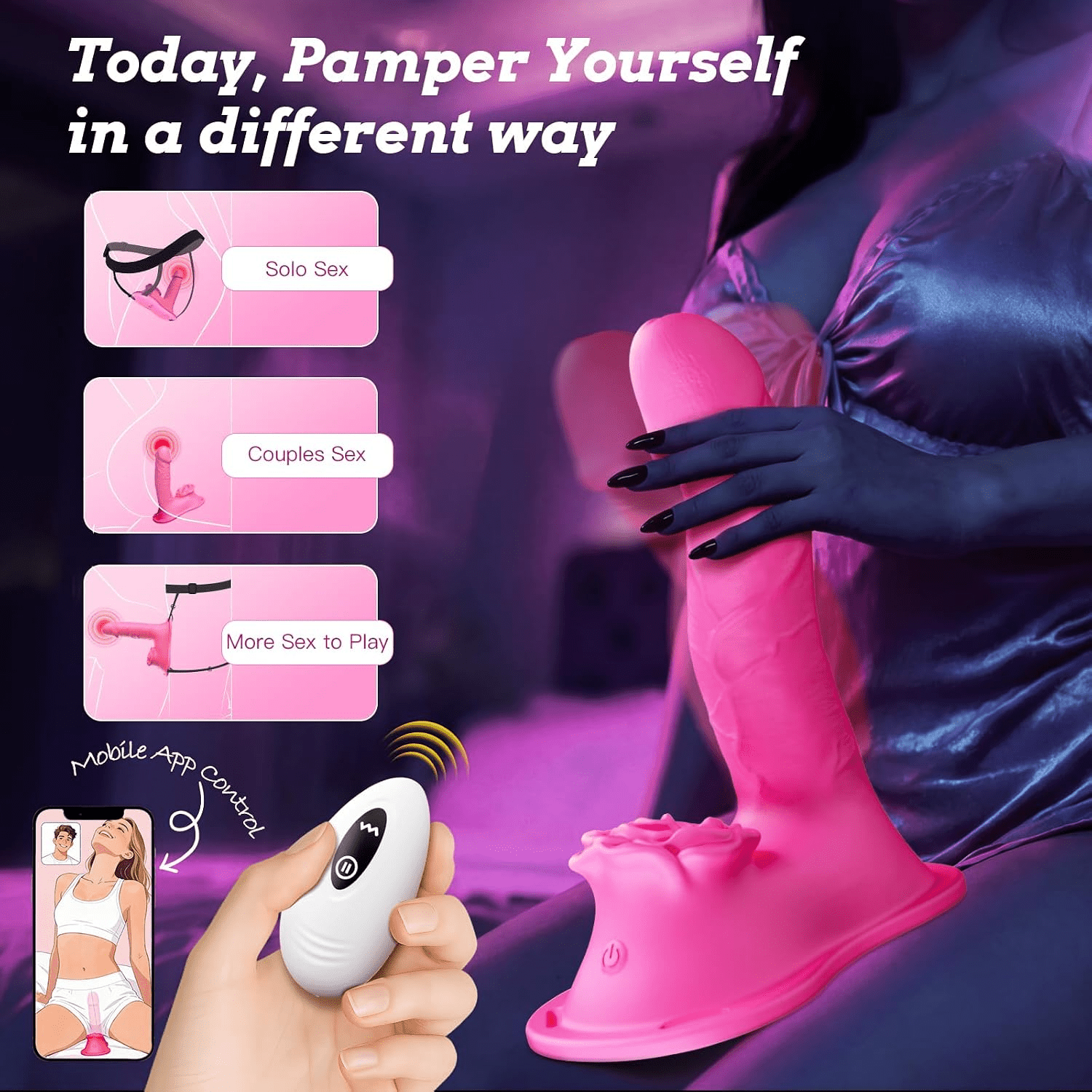 BloomingRide Sit & Ride Thrusting Dildo – App Remote, Rose Clit Vibe - Vixen Adult Playroom