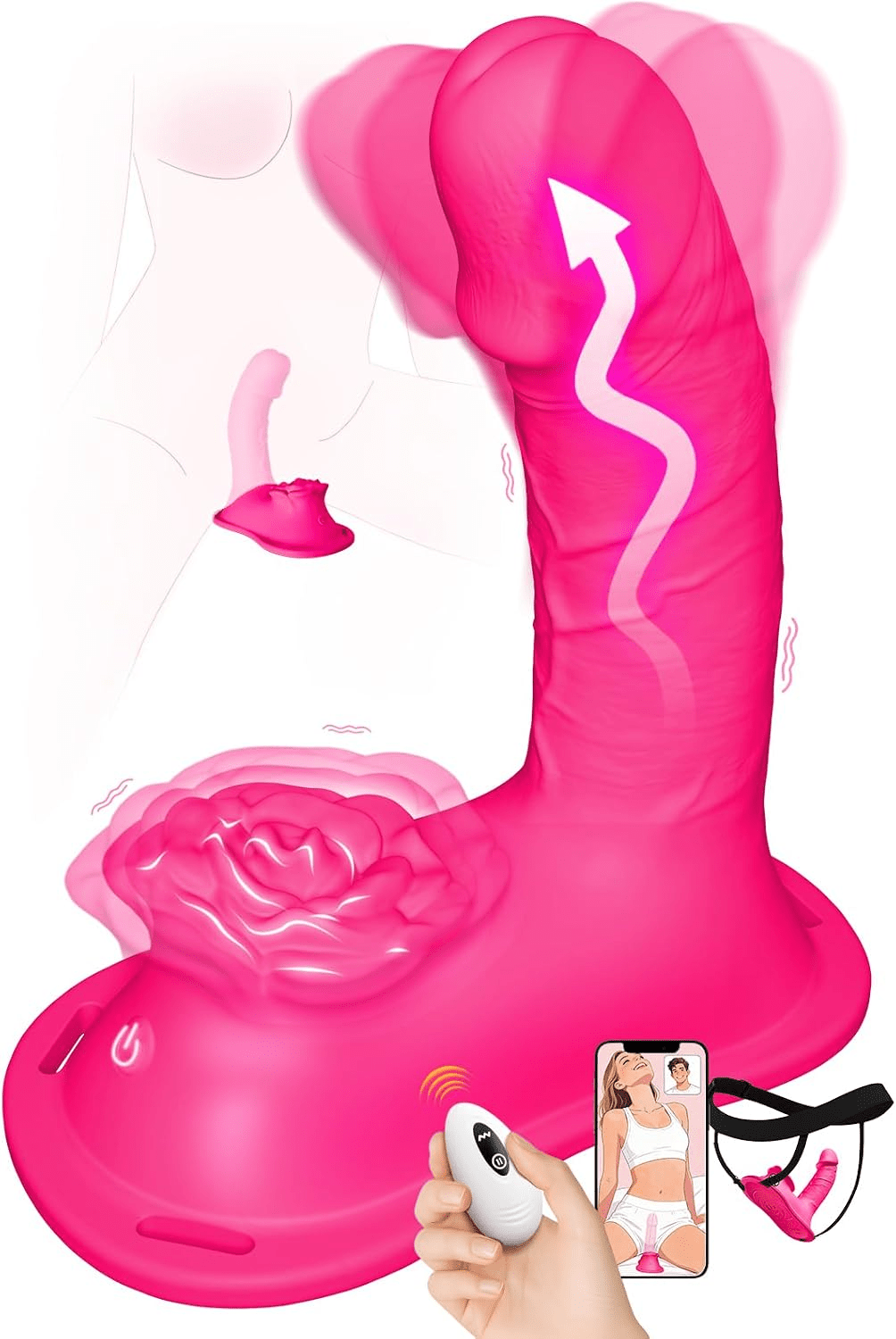 BloomingRide Sit & Ride Thrusting Dildo – App Remote, Rose Clit Vibe - Vixen Adult Playroom