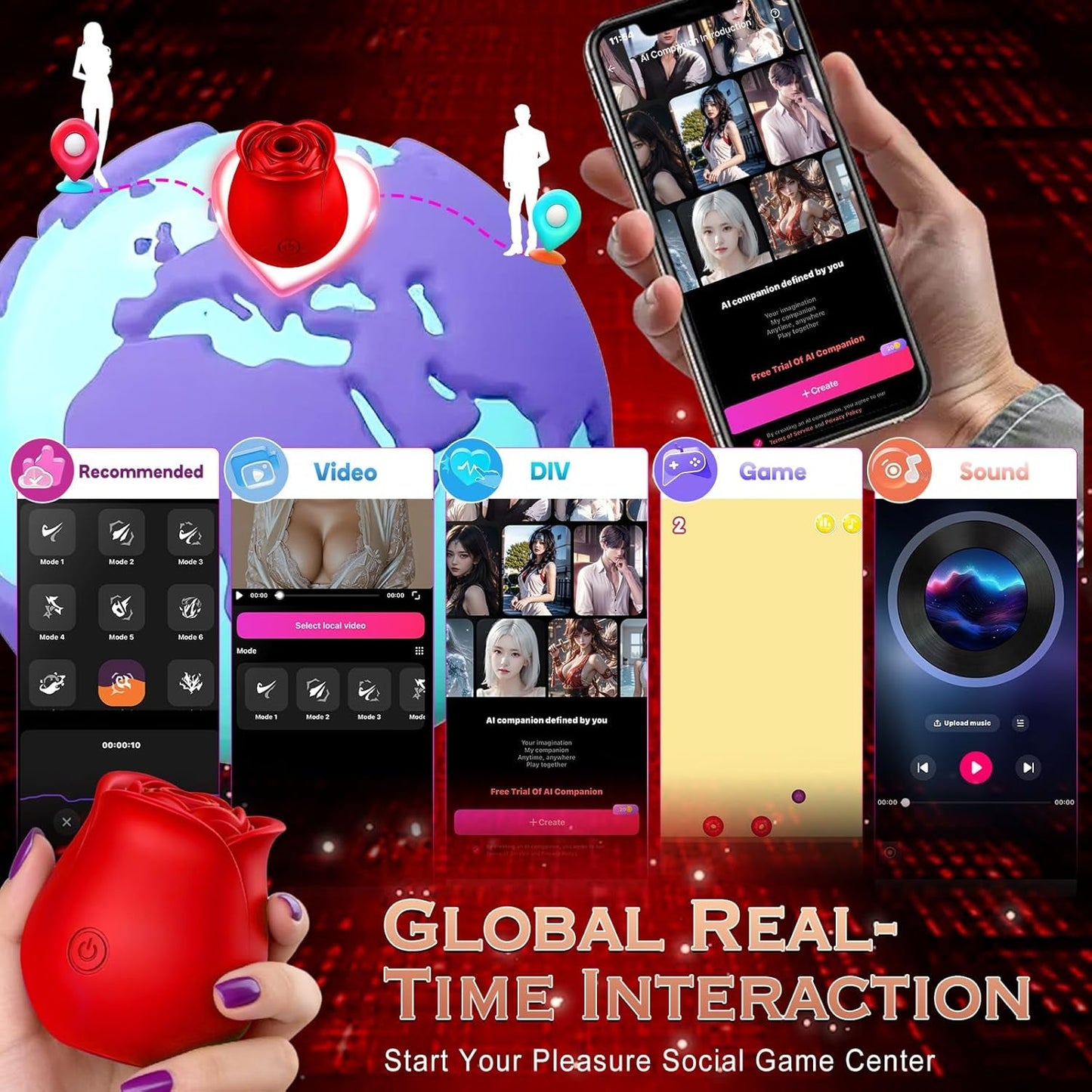 BloomSync App Controlled Rose Suction Vibrator - Vixen | Nova Network
