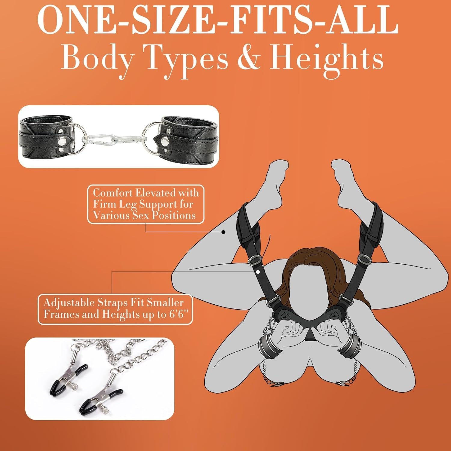 BoundSymphony BDSM Sling Kit – Adjustable Cuffs & Nipple Clamps - Vixen Adult Playroom