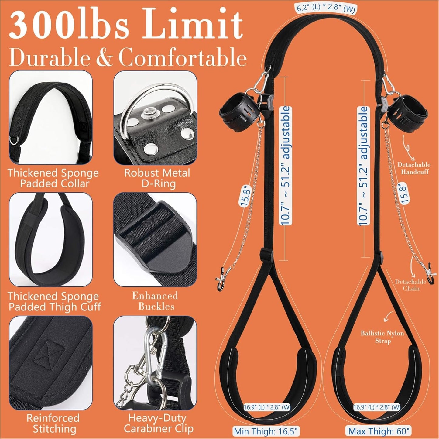 BoundSymphony BDSM Sling Kit – Adjustable Cuffs & Nipple Clamps - Vixen Adult Playroom