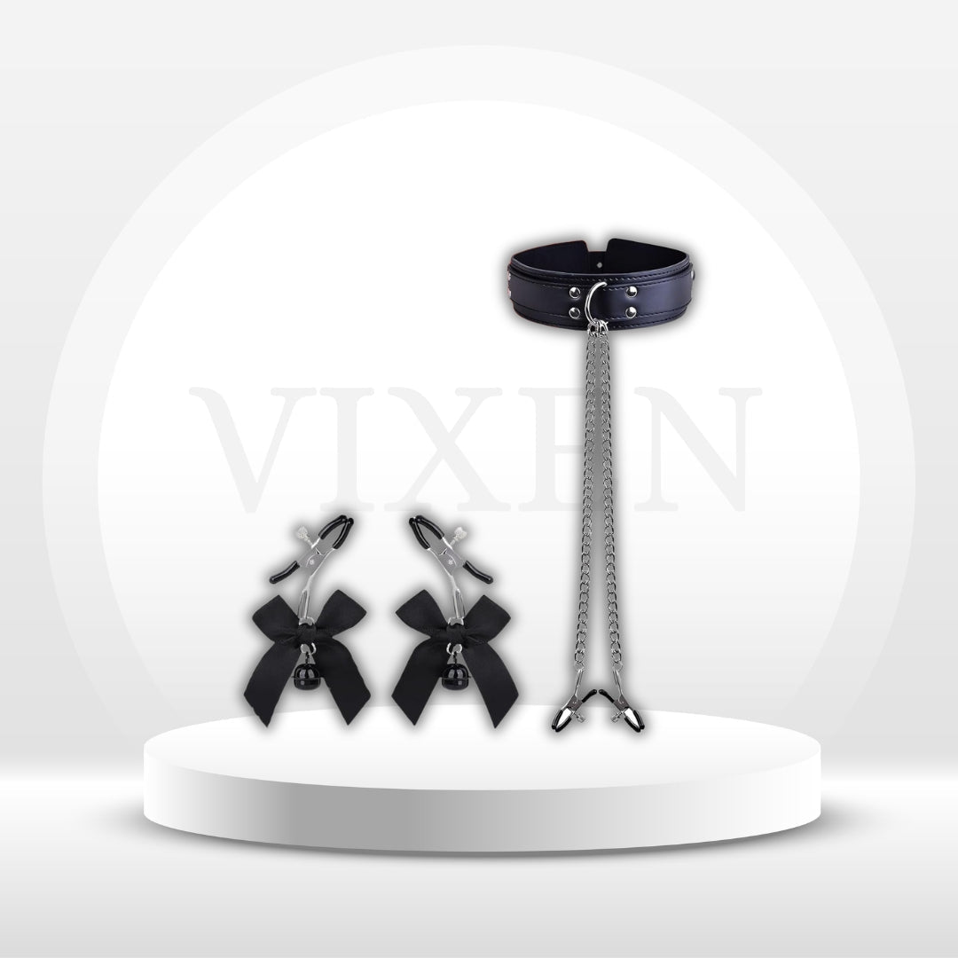 BowBelle BDSM Nipple Clamps Collar Set - Vixen | Nova Network