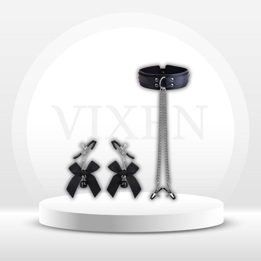 BowBelle BDSM Nipple Clamps Collar Set - Vixen | Nova Network