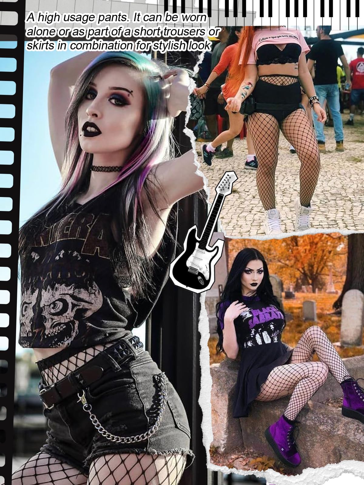 Buitifo Women Sexy Tights Fishnet Opening Leggings Stripe Pantihose Lingerie Pants (BlackWG2,One Size) - Vixen | Nova Network