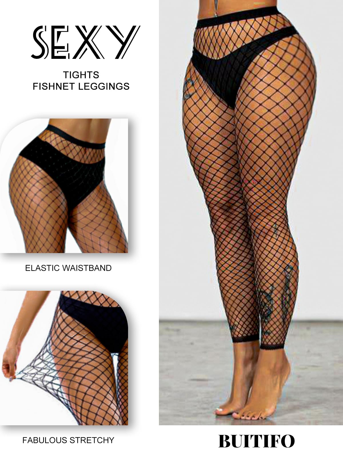 Buitifo Women Sexy Tights Fishnet Opening Leggings Stripe Pantihose Lingerie Pants (BlackWG2,One Size) - Vixen | Nova Network