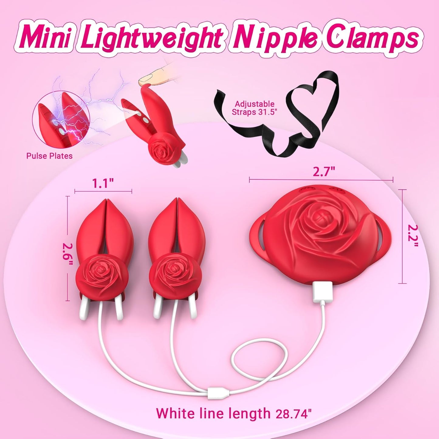 RoseSpark Vibrating Rose Nipple Clamps – 10 Modes with E-Stim
