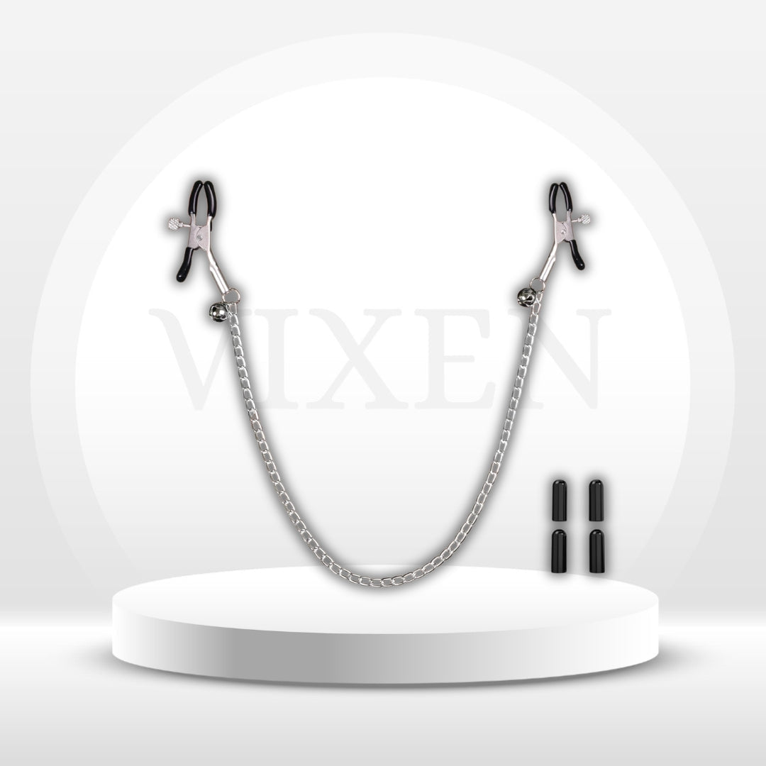 ChainedAllure Adjustable Metal Nipple Clamps with 23.6" Chain - Vixen Adult Playroom