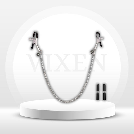 ChainedAllure Adjustable Metal Nipple Clamps with 23.6" Chain - Vixen Adult Playroom