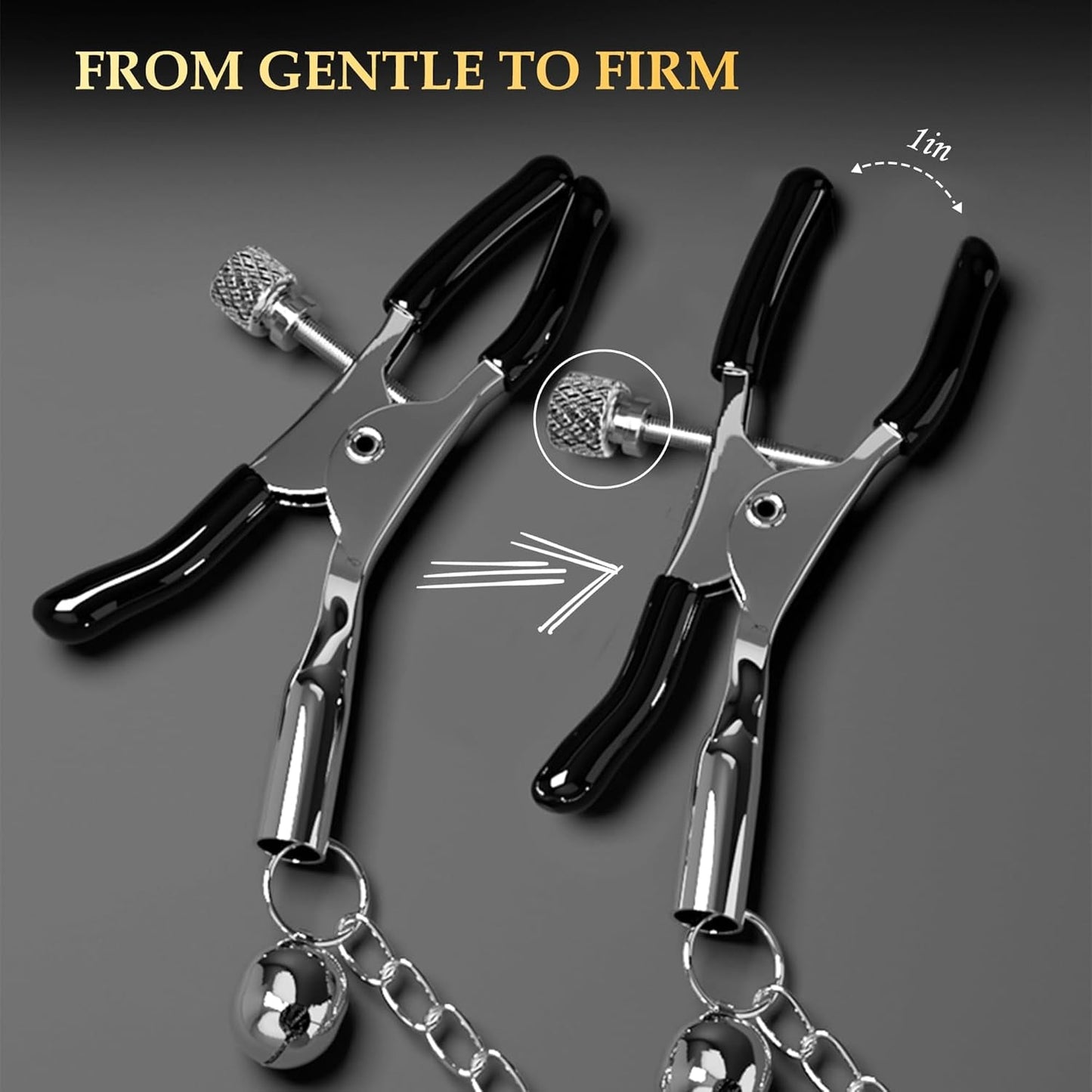 ChainedAllure Adjustable Metal Nipple Clamps with 23.6" Chain - Vixen Adult Playroom