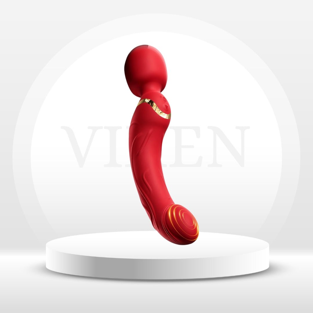 CrimsonDuo Red Double-Ended Vibrator Wand with Realistic Dildo Base - Vixen Adult Playroom