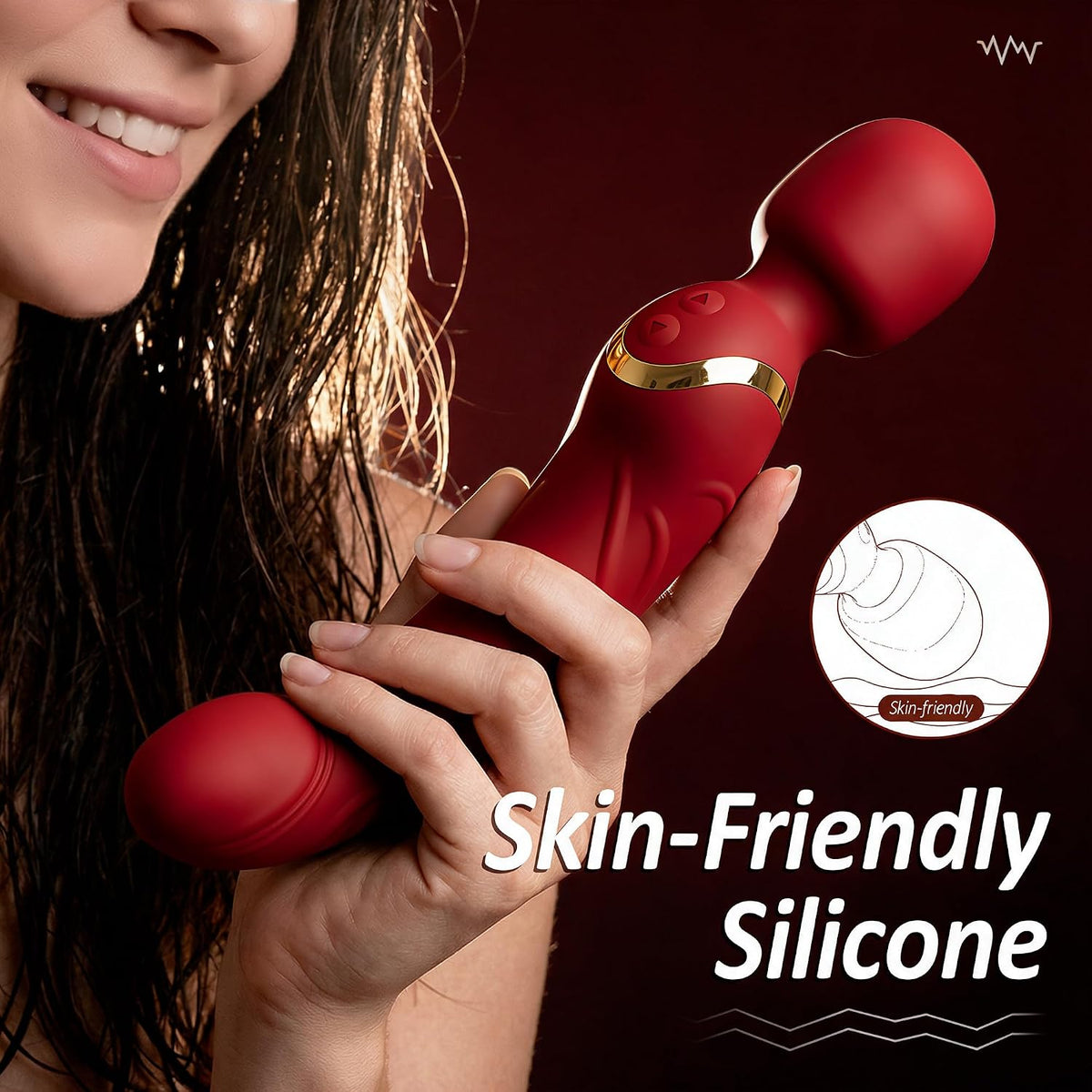 CrimsonDuo Red Double-Ended Vibrator Wand with Realistic Dildo Base - Vixen Adult Playroom