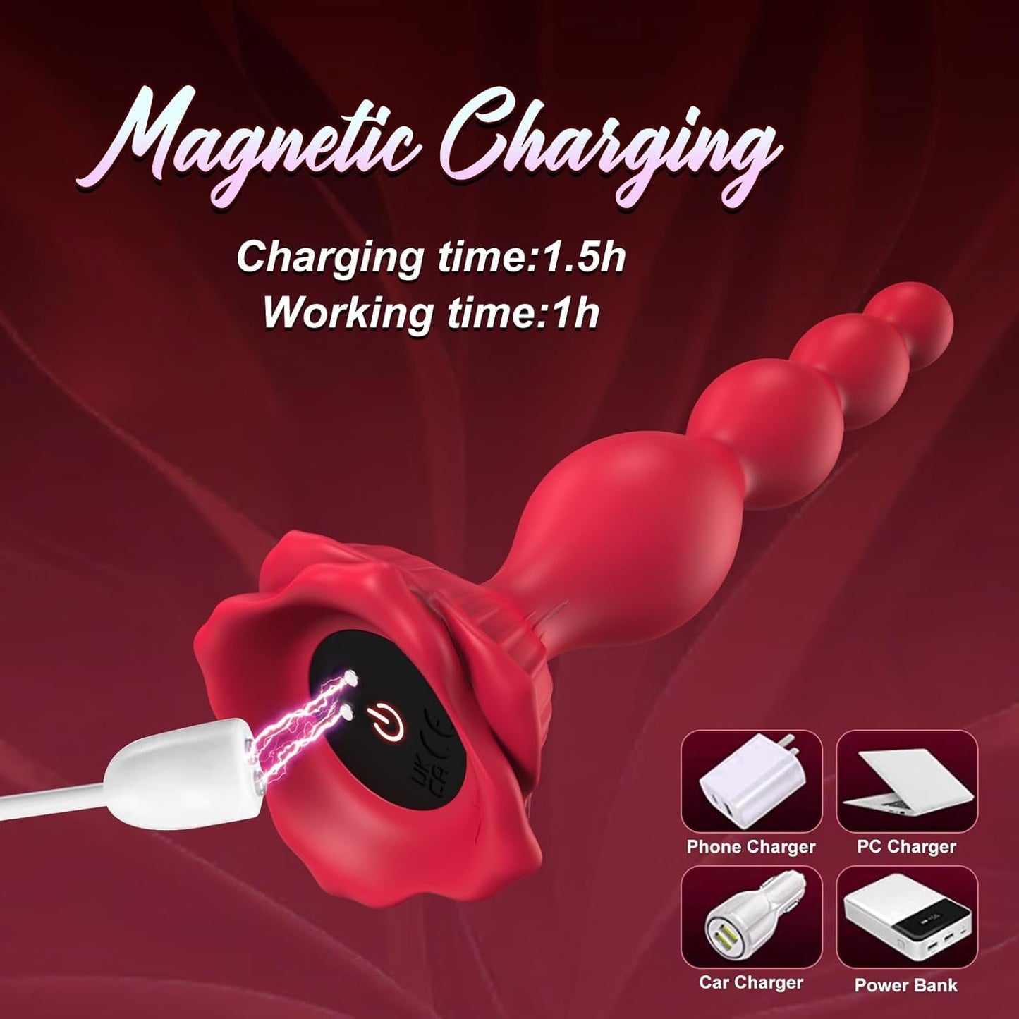 CrimsonPetal 7.8" Rose Anal Beads Vibrator with 9 Modes - Vixen | Nova Network