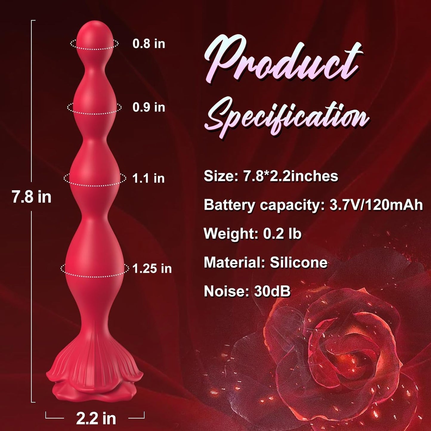 CrimsonPetal 7.8" Rose Anal Beads Vibrator with 9 Modes - Vixen | Nova Network