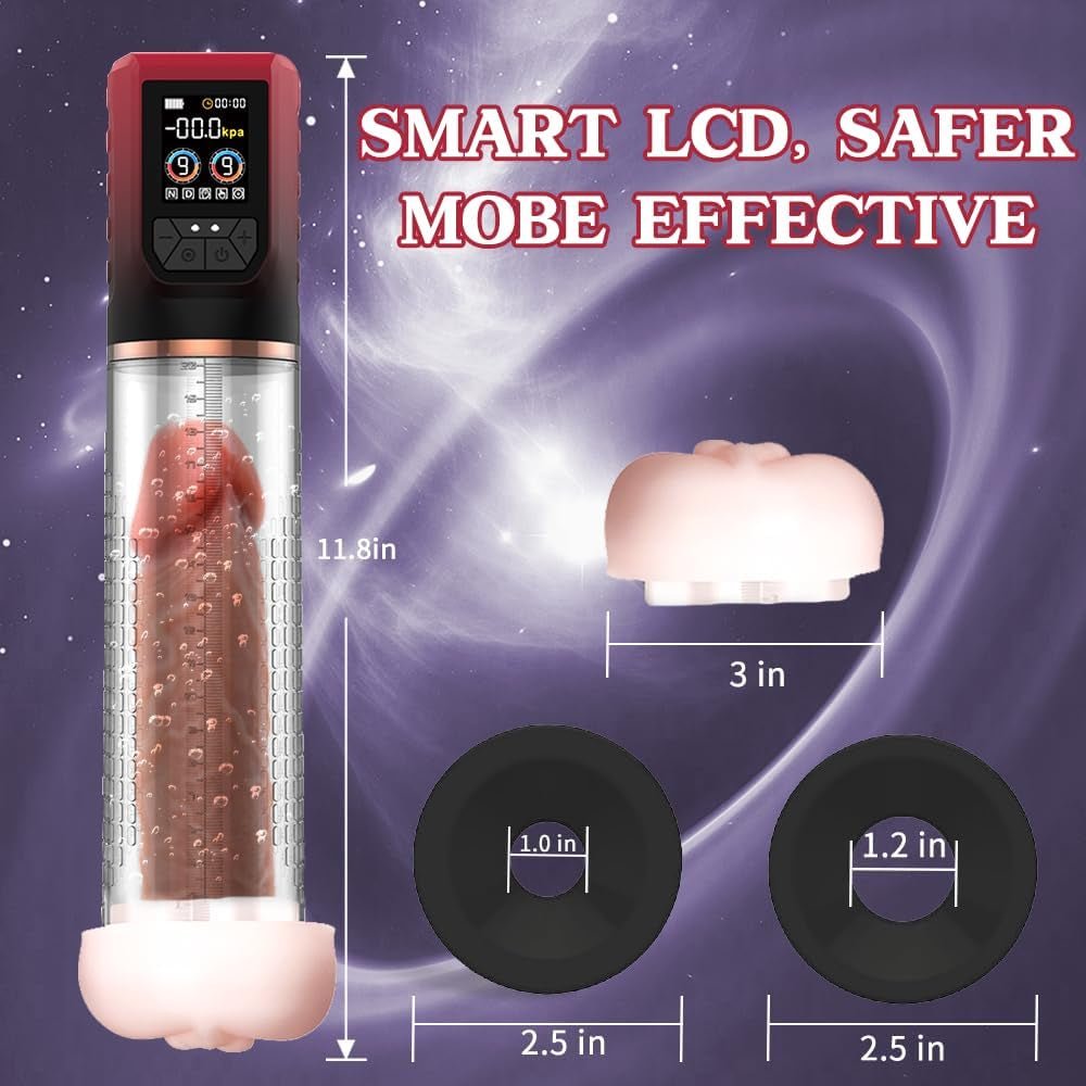 CrimsonSurge 3-in-1 Penis Pump | 12 Modes, IPX7, LCD, Red - Vixen Adult Playroom