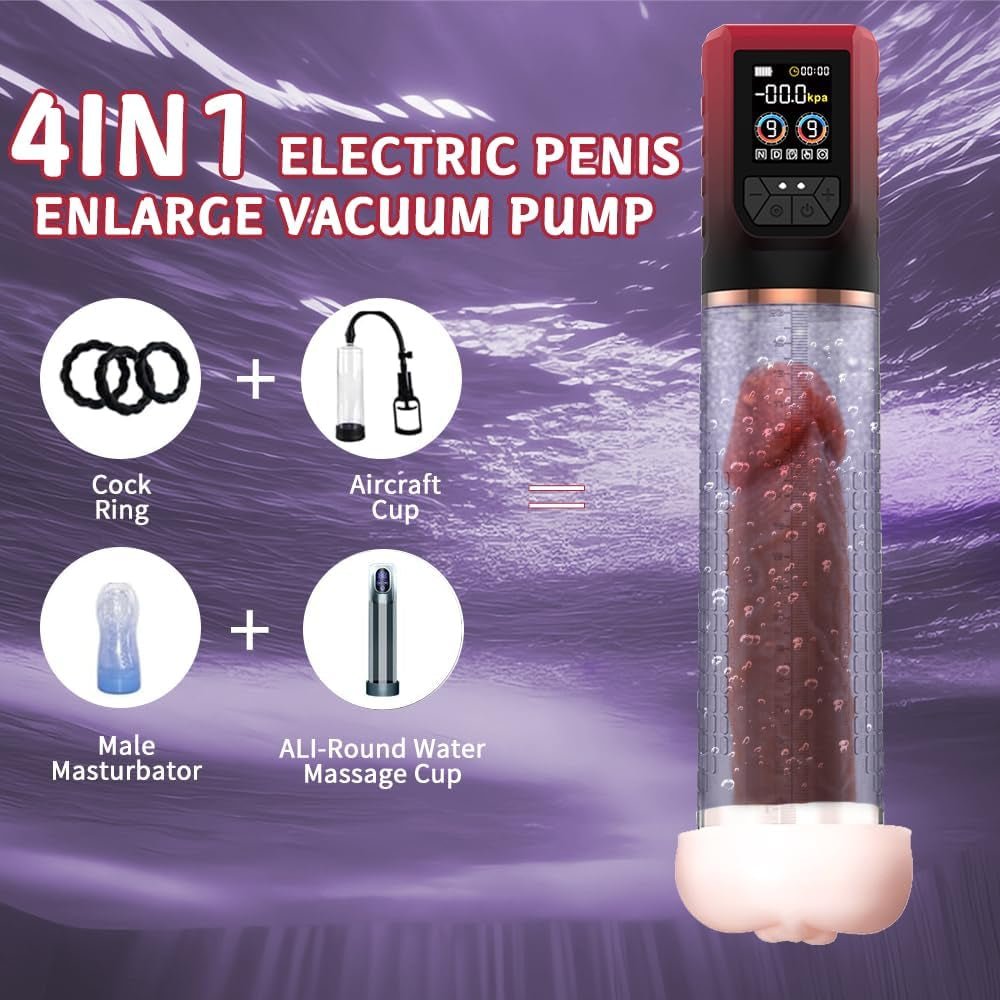 CrimsonSurge 3-in-1 Penis Pump | 12 Modes, IPX7, LCD, Red - Vixen Adult Playroom