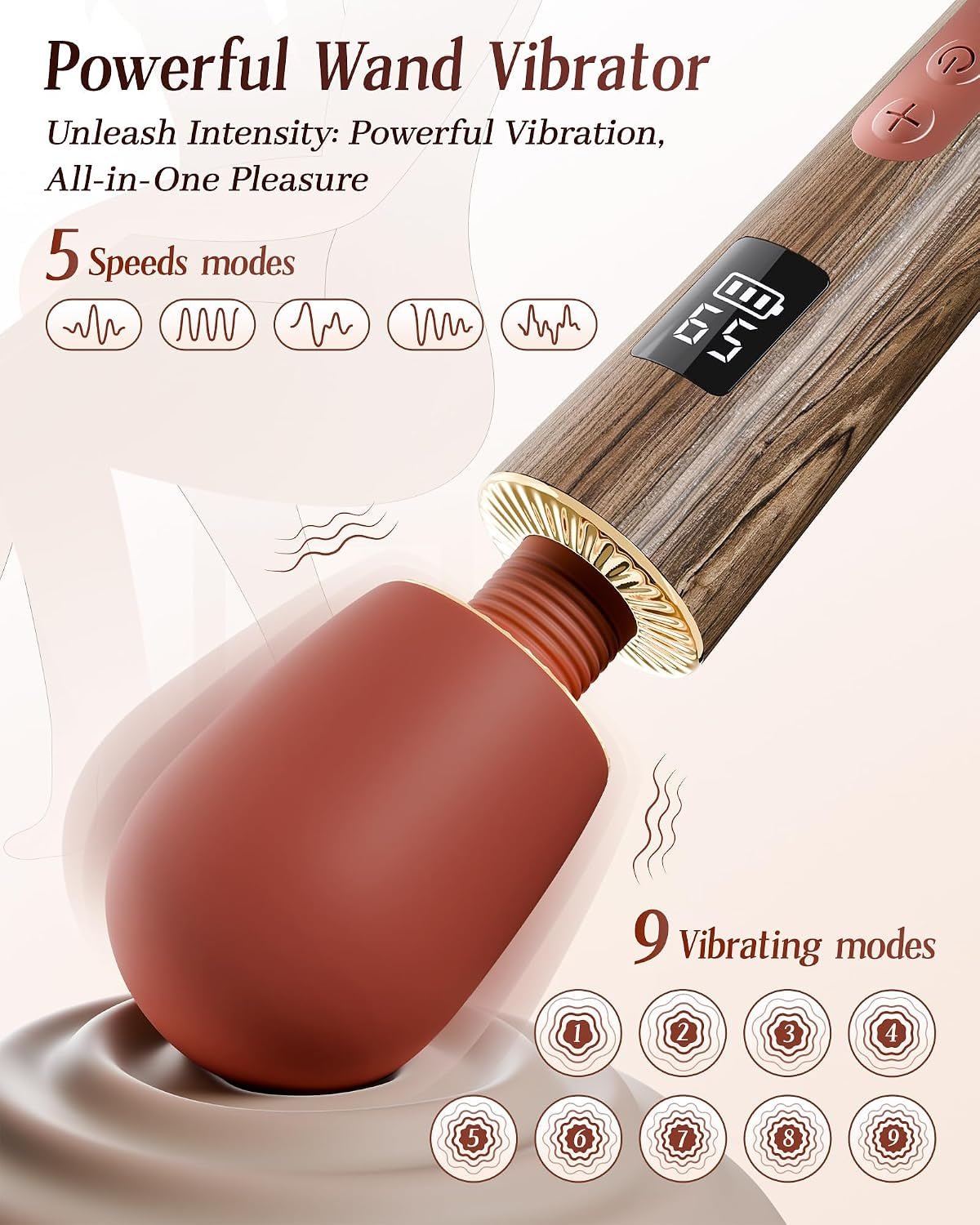 CurveNova Ergonomic Wand Vibrator, 9 Modes, G-Spot & Clitoral - Vixen Adult Playroom