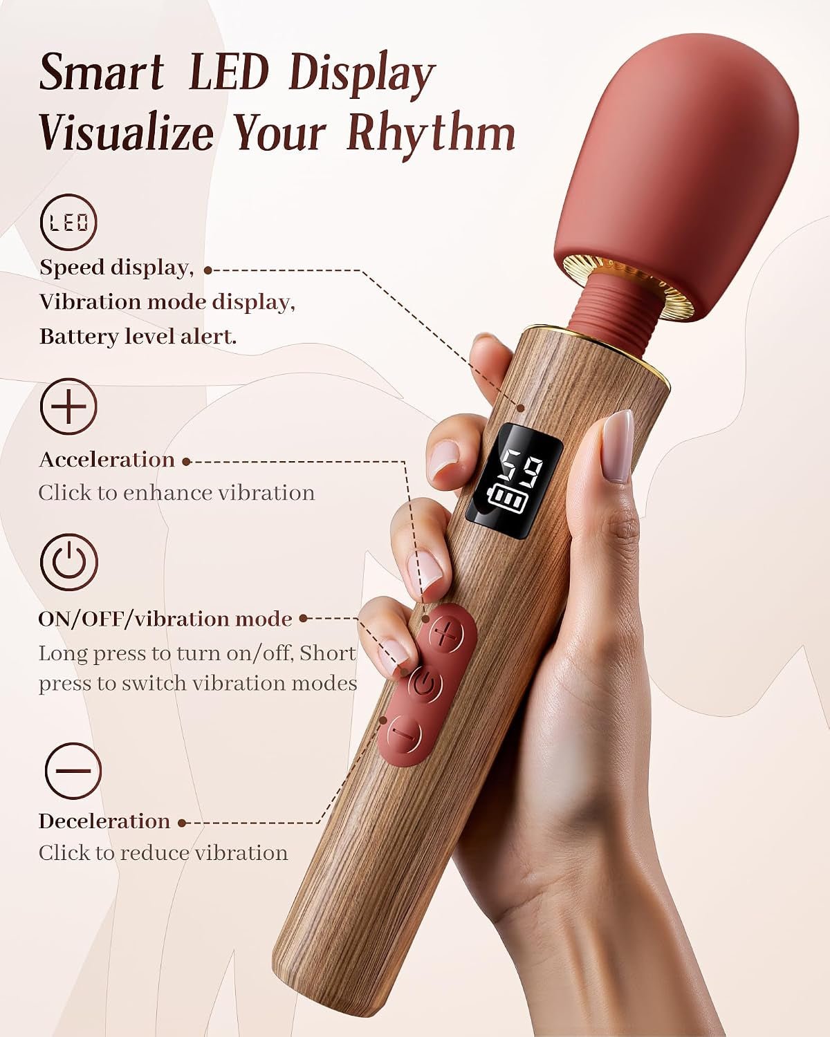CurveNova Ergonomic Wand Vibrator, 9 Modes, G-Spot & Clitoral - Vixen Adult Playroom