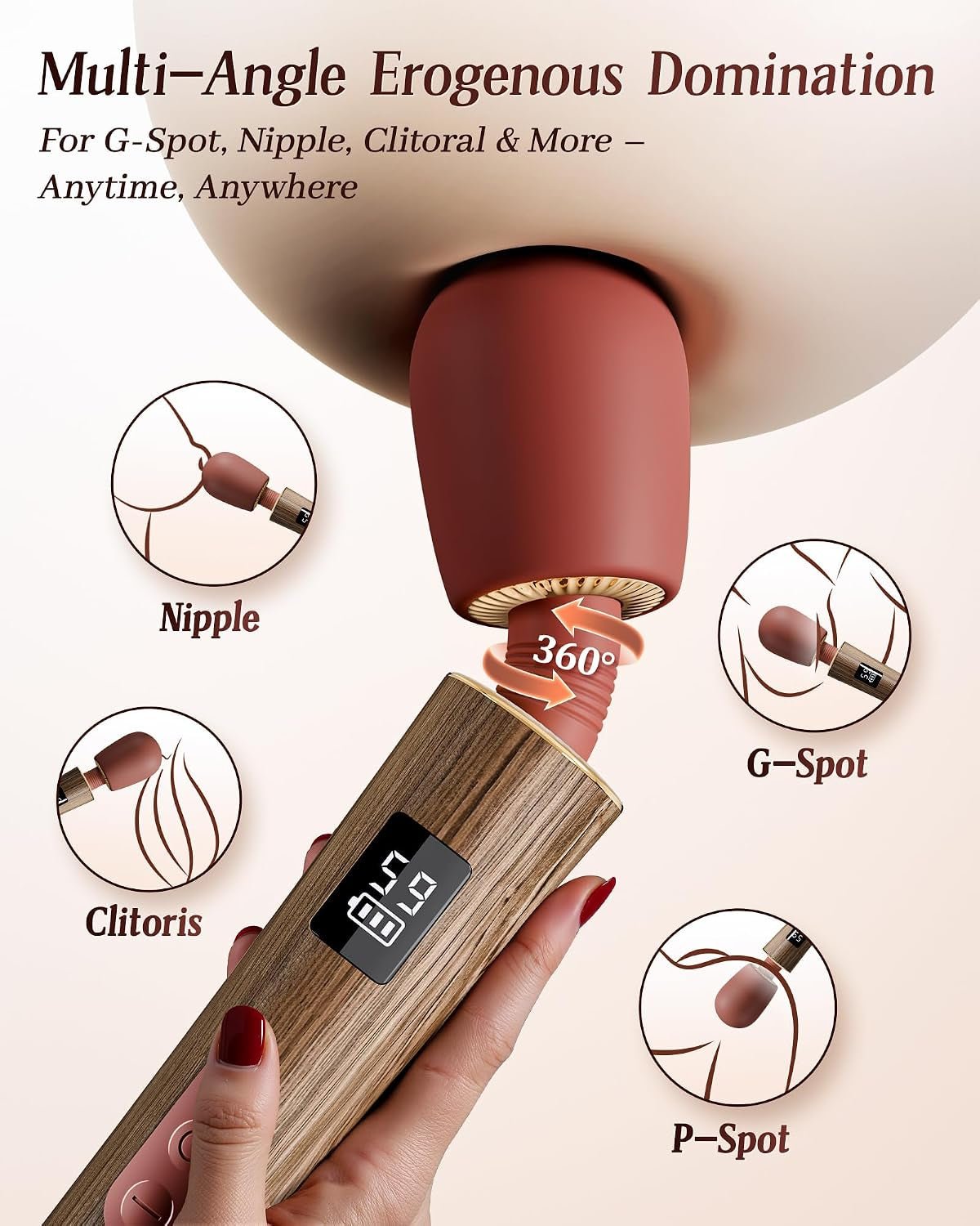 CurveNova Ergonomic Wand Vibrator, 9 Modes, G-Spot & Clitoral - Vixen Adult Playroom