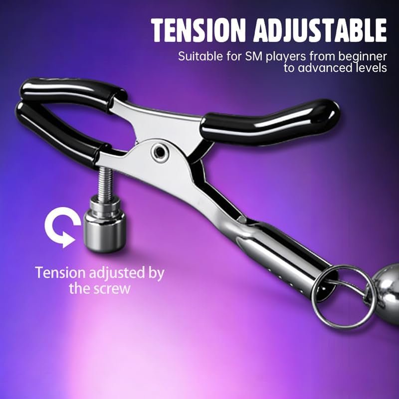 CustomLink Adjustable BDSM Nipple Clamps with Chain & Rubber Sleeves - Vixen Adult Playroom
