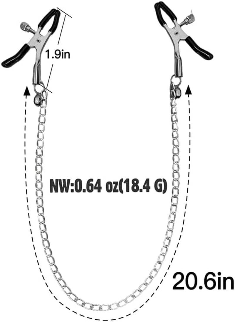 CustomLink Adjustable BDSM Nipple Clamps with Chain & Rubber Sleeves - Vixen Adult Playroom