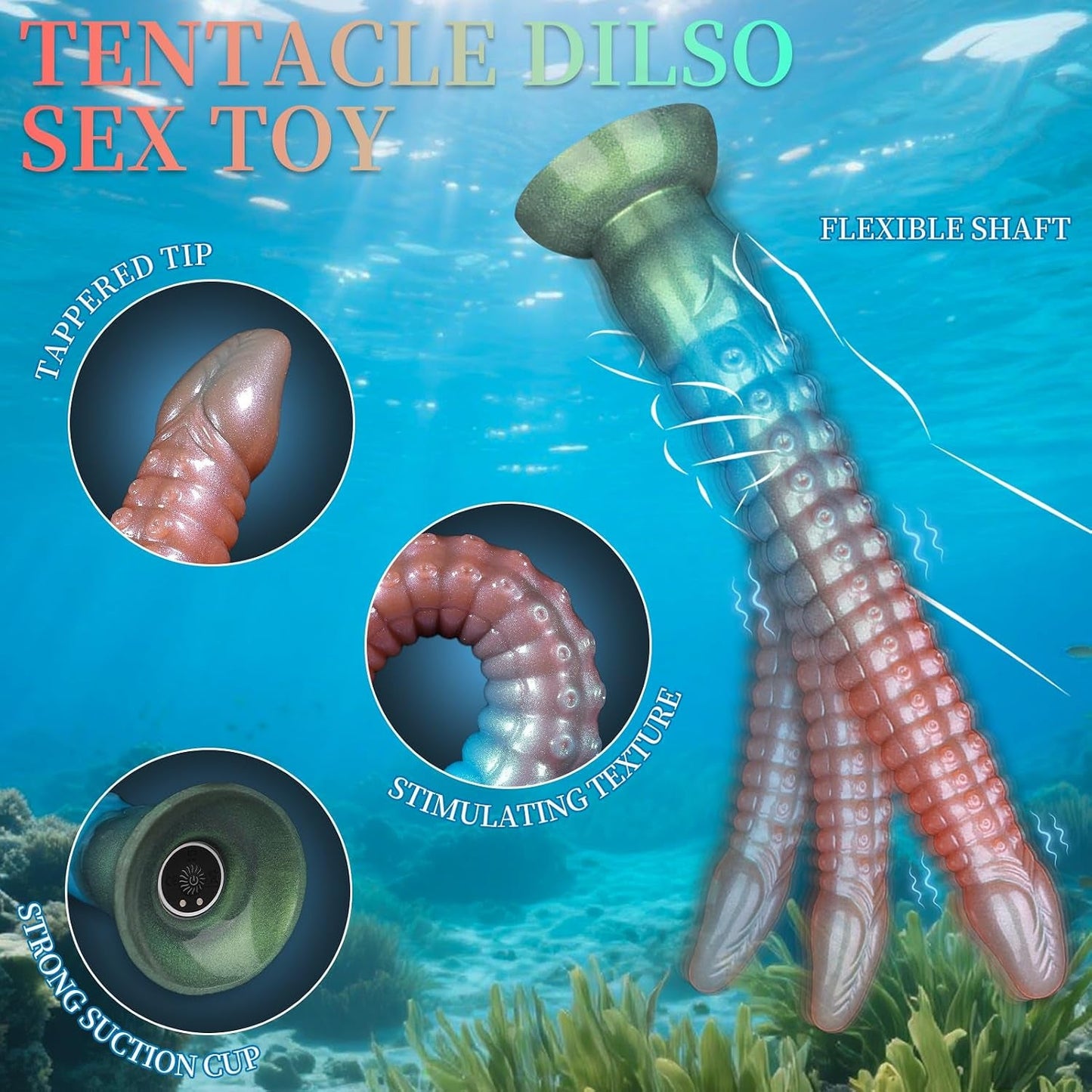 DeepFathom 12.2" Tentacle Dildo Vibrator – Remote Control, 10 Modes - Vixen Adult Playroom