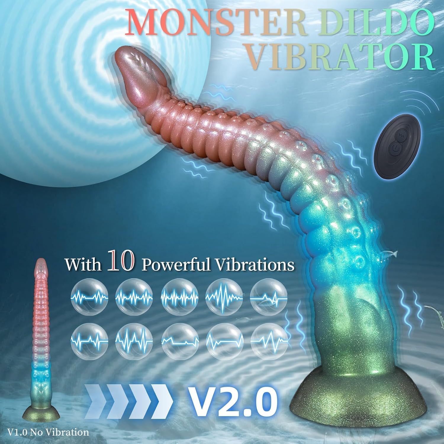 DeepFathom 12.2" Tentacle Dildo Vibrator – Remote Control, 10 Modes - Vixen Adult Playroom
