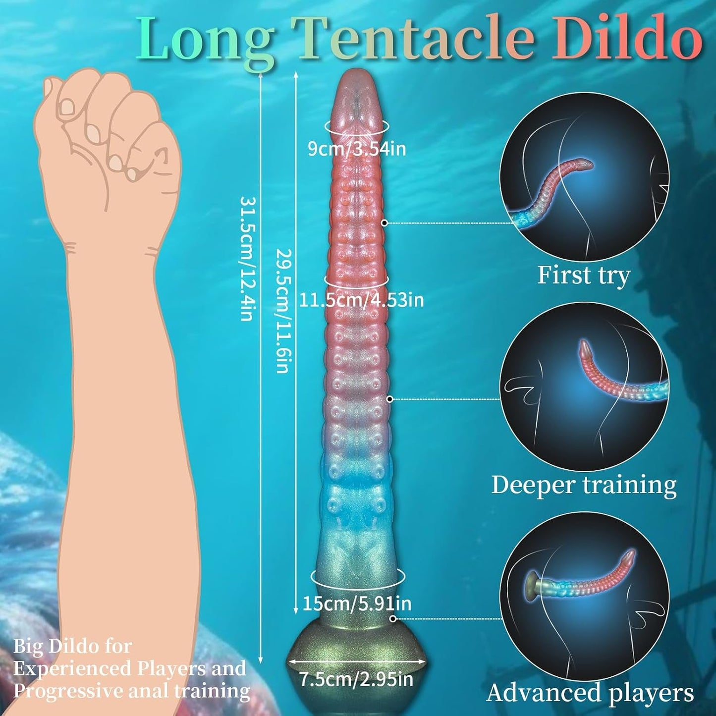 DeepFathom 12.2" Tentacle Dildo Vibrator – Remote Control, 10 Modes - Vixen Adult Playroom