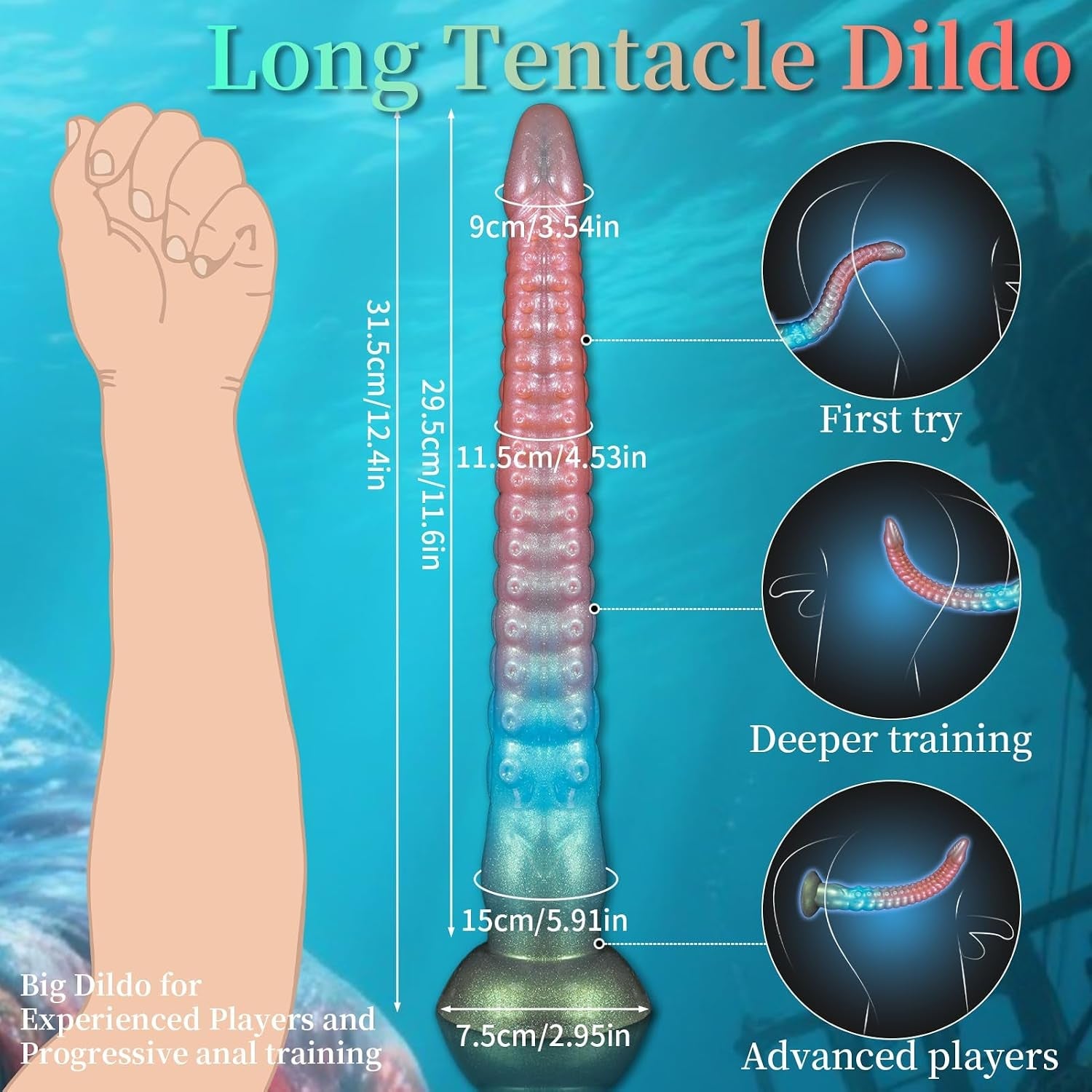 DeepFathom 12.2" Tentacle Dildo Vibrator – Remote Control, 10 Modes - Vixen Adult Playroom